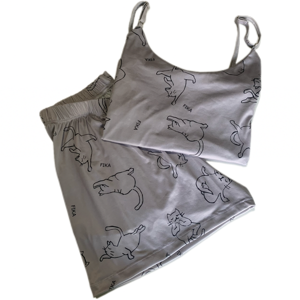 Conjunto pijama gatos gris